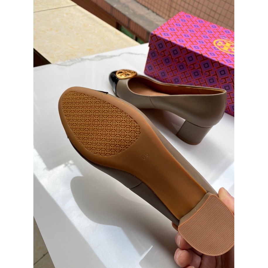 STB37-4HUI    Original TB  Metal Round Buckle Block Heel Panel Shoes Women's High Heel Shoes  xie