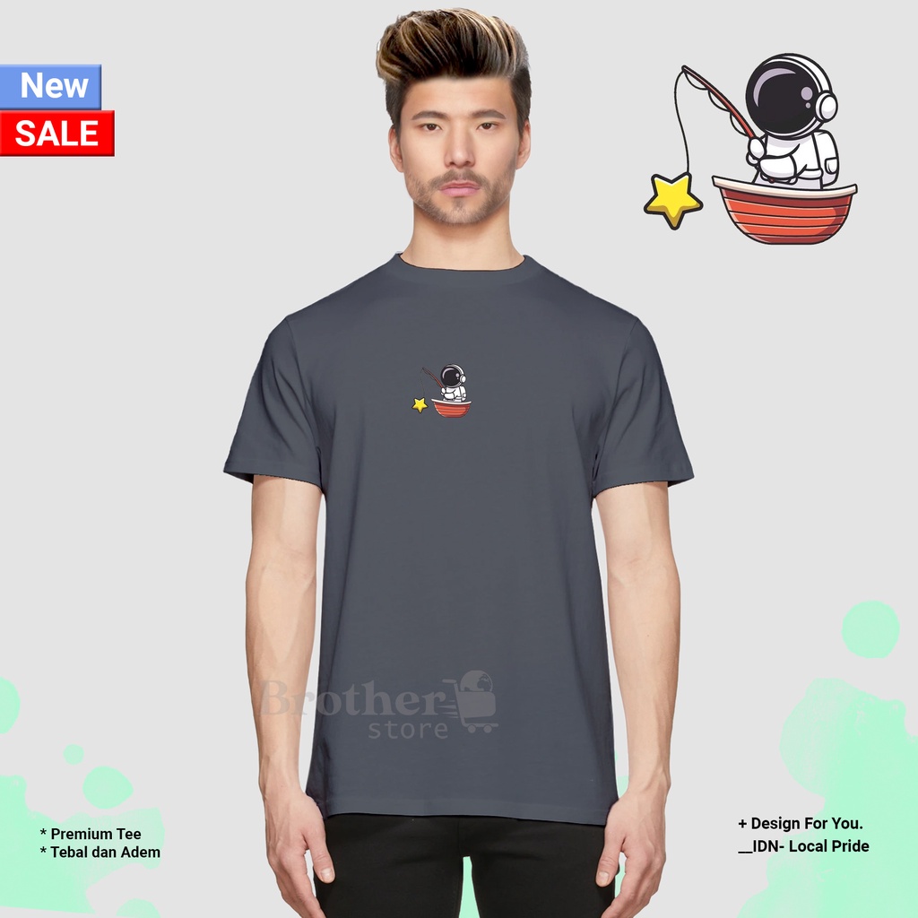 BROTHERSTORE - Kaos Distro Pria - KAOS COWOK CEWEK - Kaos Kata Kata - Star Fishing Text PUTIH Premium