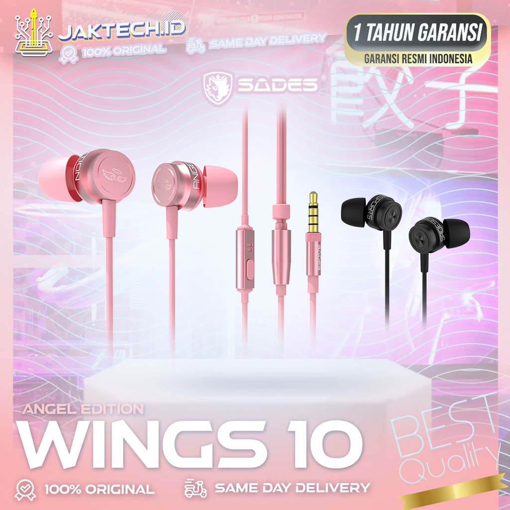 Sades Wings10 Earphone Gaming / Wings 10 Black / Pink / Angel ORIGINAL