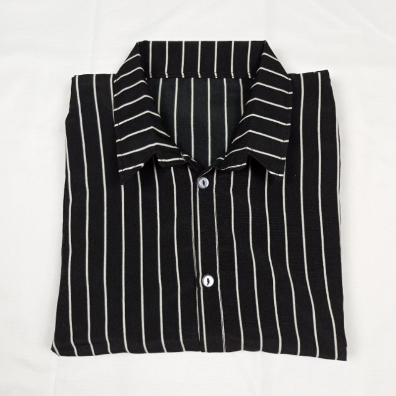 Kemeja Wanita Salur Atasan Blouse Monalisa Stripe Lengan Panjang Korean Style Motif Garis Garis Wolfis-6