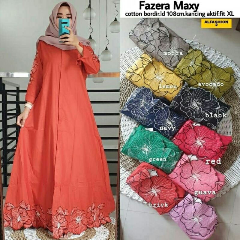 Fazera Maxy(mocca,avocado,lemon,black,navy,red,green,guava,brick,dusty) Katun bordir fit to XL, kanc
