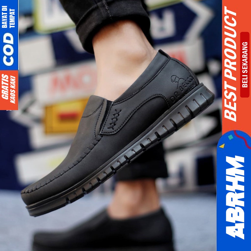 ABRHM x BLENO Sepatu Kasual Pria Sepatu Pria Casual Kulit Pu Ori Sepatu Slop Anti Slip Sepatu Cowo/Cowok Kerja Kantor Semi Formal Kuliah Kondangan Gaya keren Kekinian Murah Terlaris