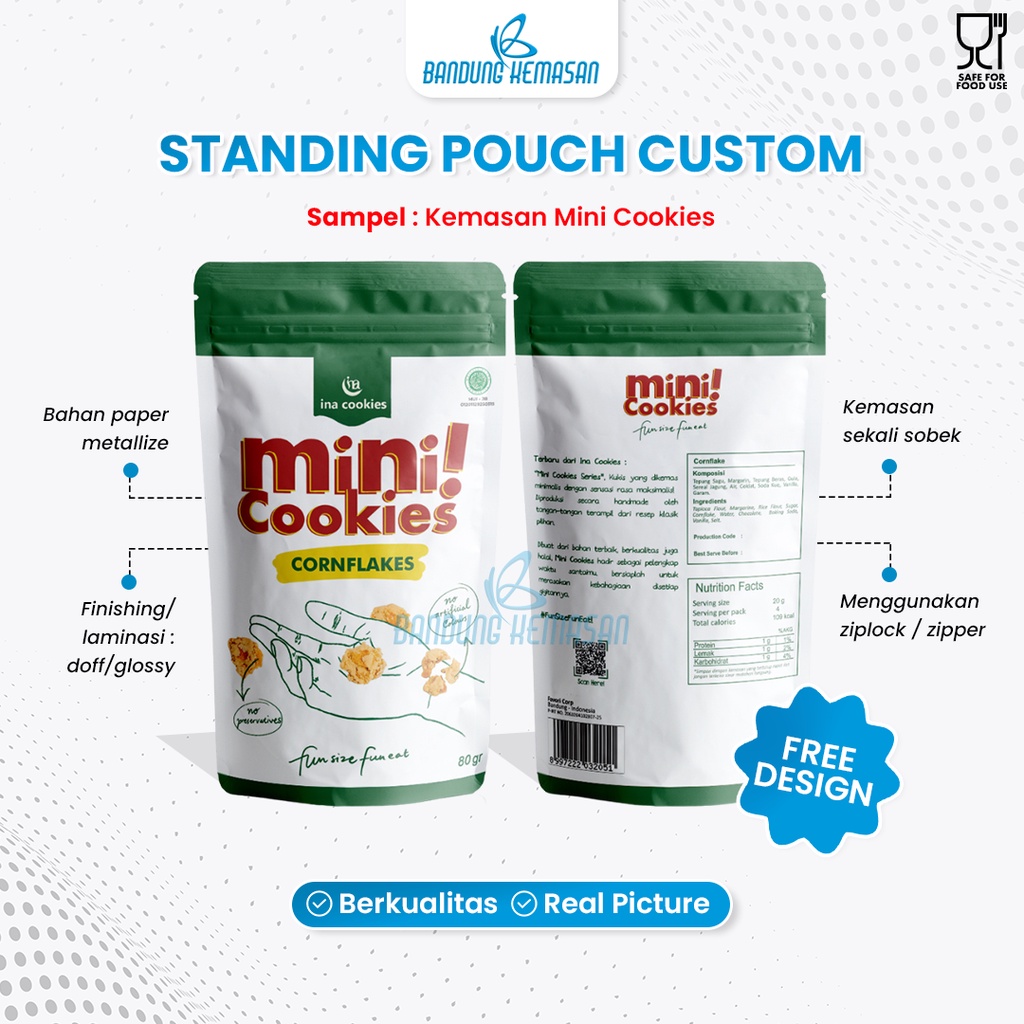 

20 x 30 - Cetak Plastik Kemasan Kekinian Standing Pouch Custom Makanan Ringan Bungkus Wadah Snack Full Printing Alumunium Foil Klip Ziplock Zipper