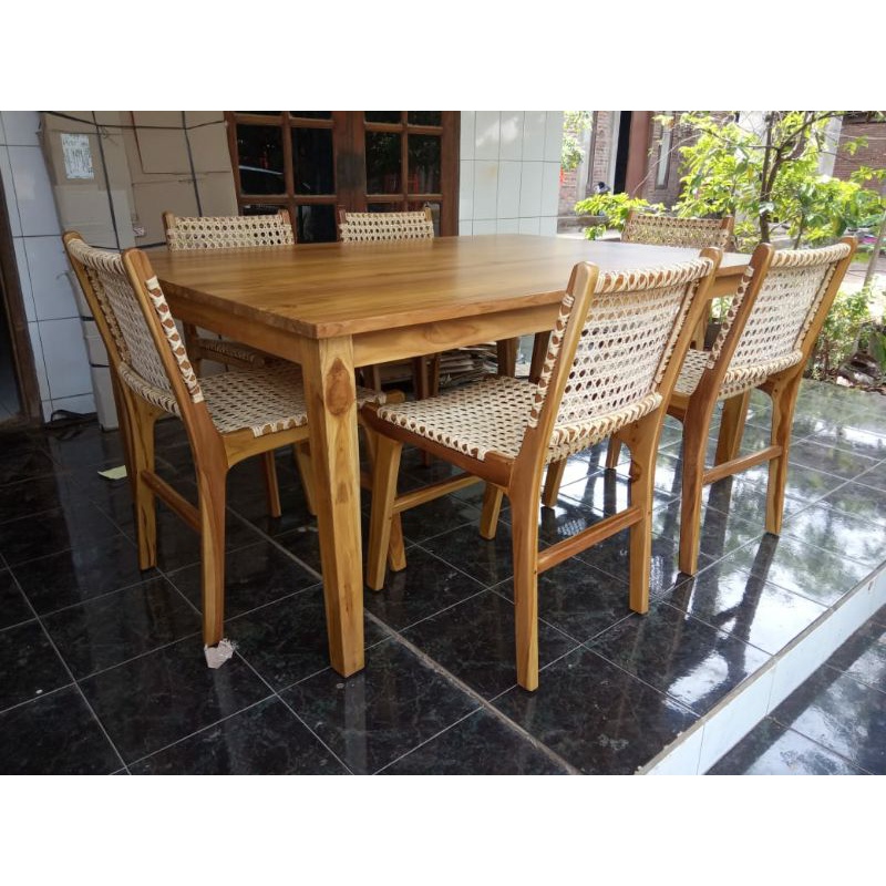 Meja Makan minimalis kursi 6 rotan