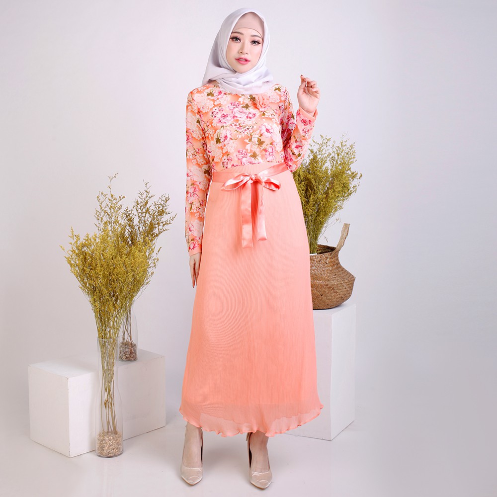 Long Dress gamis Lengan Panjang Sifon Muslimah Model terbaru - XSHOP Karima