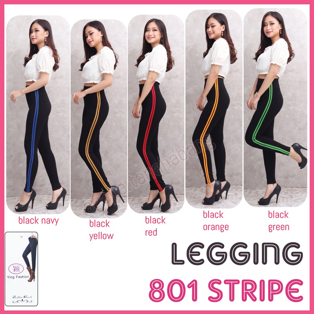 Legging 801 STRIPE Warna / Legging import wanita / Legging Stripe 801 Black Series