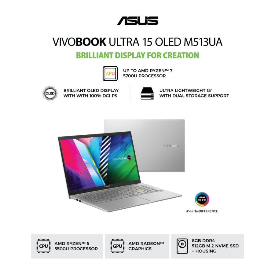 Asus VivoBook 15 M513UA-OLED552/AMD Ryzen 5-5500U/8GB/512GB SSD