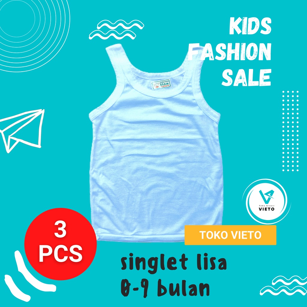Kaos Dalam Anak Lisa Isi 3 Pcs Bundle Untuk Anak Usia 0-9 Bulan Bundle Singlet Unisex Pakaian Dalam 