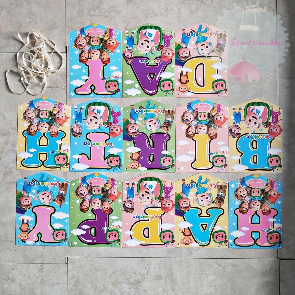 Banner Bunting Flag Happy Birthday HBD Cocomelon Rainbow