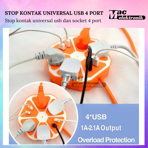 COLOKAN LISTRIK STOP KONTAK UNIVERSAL USB SOCKET 4 PORT | ADAPTOR JERUK