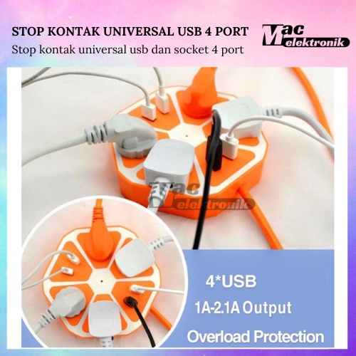 COLOKAN LISTRIK STOP KONTAK UNIVERSAL USB SOCKET 4 PORT | ADAPTOR JERUK