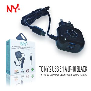 TC NY 2 USB 3.1 A JP-10 BLACK TYPE C LAMPU LED FAST CHARGING 020469BKB59 casan hp 2 lubang led