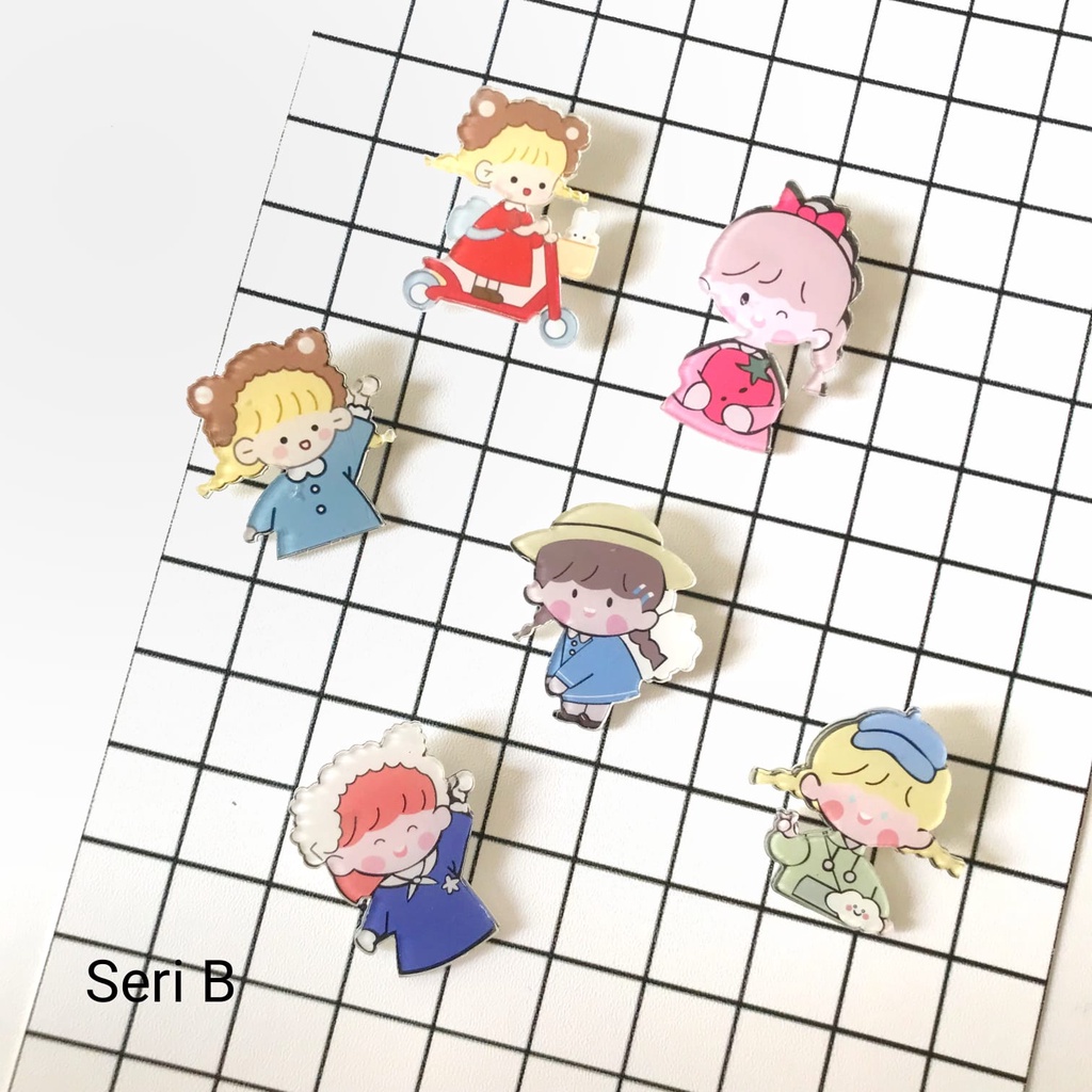 Mores Pin Akrilik Lucu Aksesoris Seri B (Girls) untuk Tas Cute Pin Brooch Pin Bros Acrylic Korean Style