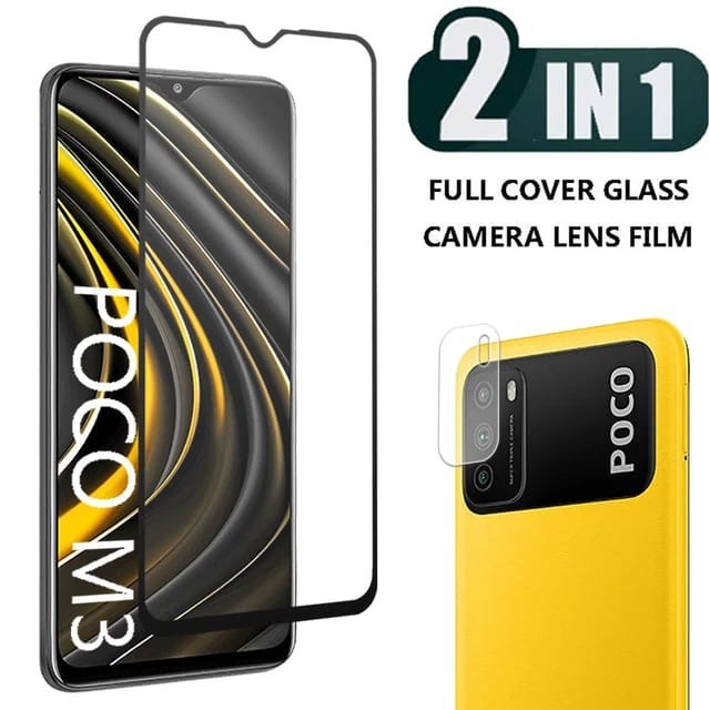 POCO M3 TEMPERED GLASS LAYAR DAN CAMERA ANTI GORES KAMERA