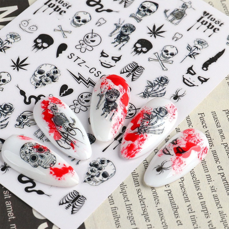 1pc Stiker Kuku Motif Daun Maple / Laba-Laba / Ular Tema Halloween Untuk Aksesoris Manicure