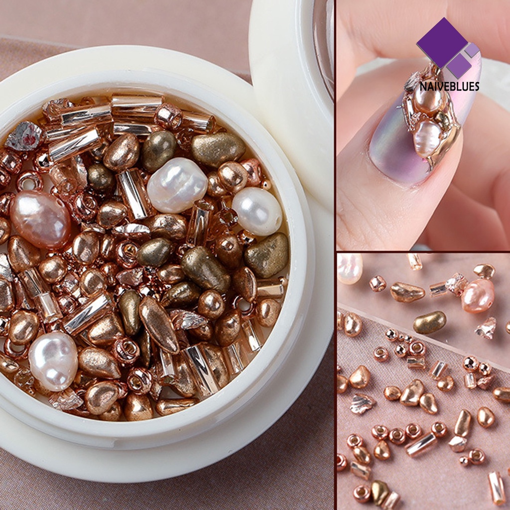 Naiveblue 1 Kotak Mutiara / Kerang / Batu Untuk Aksesoris Nail Art DIY