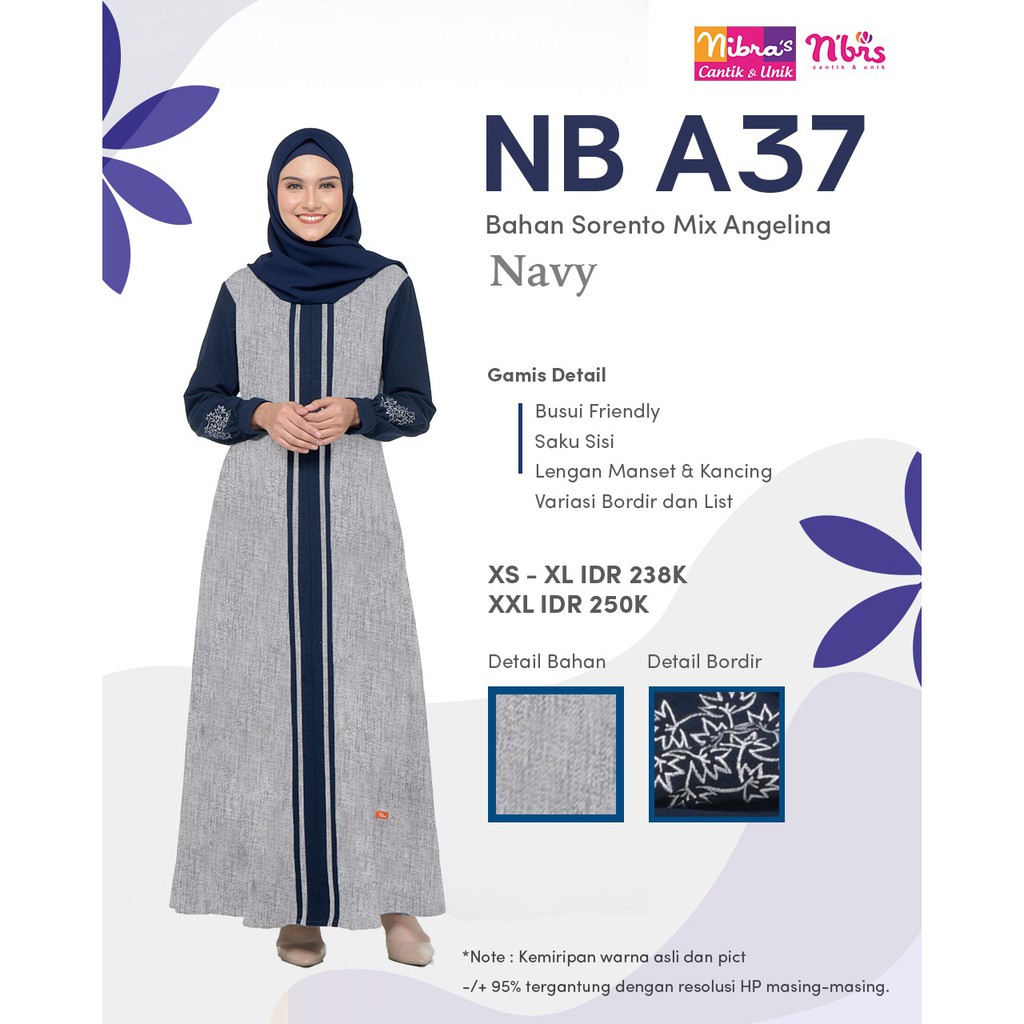SARIMBIT 67 NAVY GAMIS DEWASA NIBRAS NB A37 / GAMIS WANITA DEWASA NIBRAS NB A37 ABU MUDA