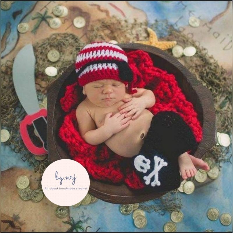 KOSTUM BAJAK LAUT / KOSTUM PIRATES / KOSTUM RAJUT / KOSTUM FOTO NEWBORN / KOSTUM NEWBORN / PROPS BAB