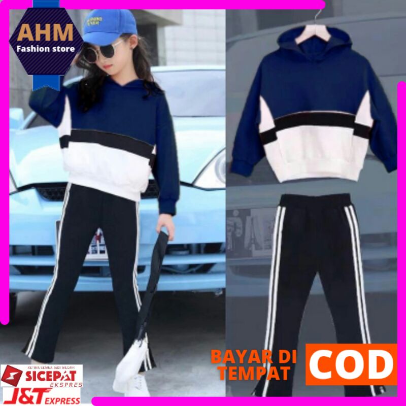 baju setelan Hoodie anak perempuan set anak kekinian 8-12 tahun a085
