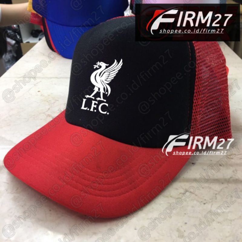 Topi Liverpool - LFC Trucker/Jaring | Versi Topi Merah-Hitam-Merah