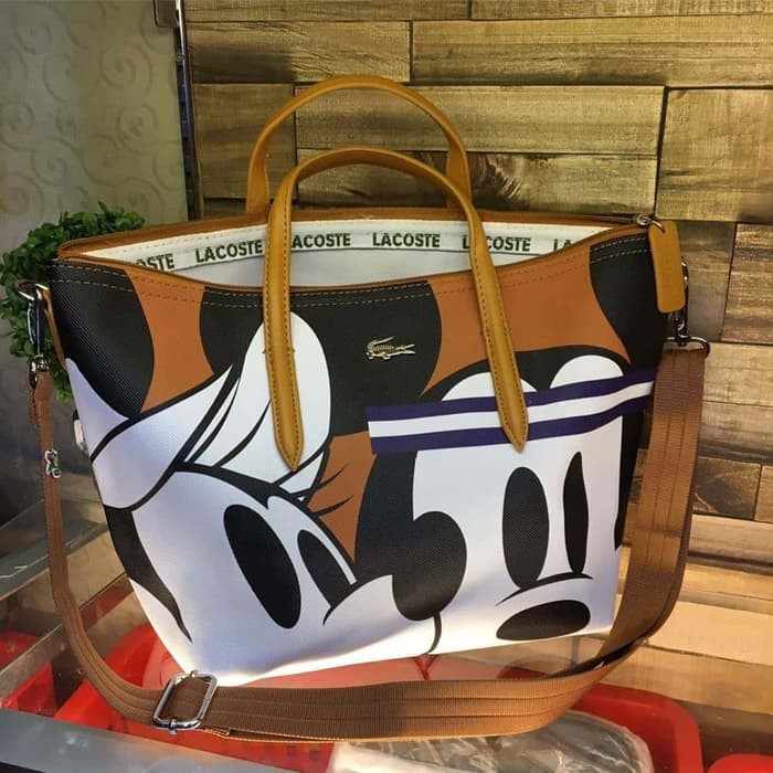 TAS WANITA LACOSTE MICKEY UK27x25 TAS BRANDED MURAH IMPORT NERKUALITAS - Cokelat