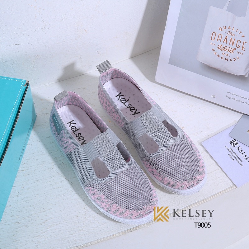 (GRATIS ALAS KAKI) Kelsey Sepatu Flyknit Flat Shoes Wanita / Sepatu Slip On Wanita  T9005