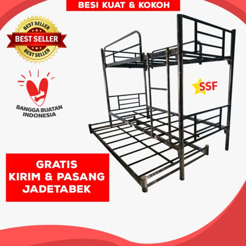 Ranjang Susun 3 tingkat besi kokoh