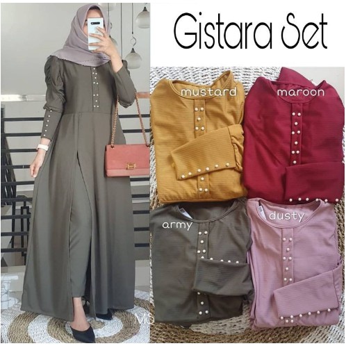 SETELAN LONG TUNIK DEWASA BAJU PESTA OOTD TERBRU 2021 SET GISTARA KEKINIAN SETELAN TUNIK PANJANG / S