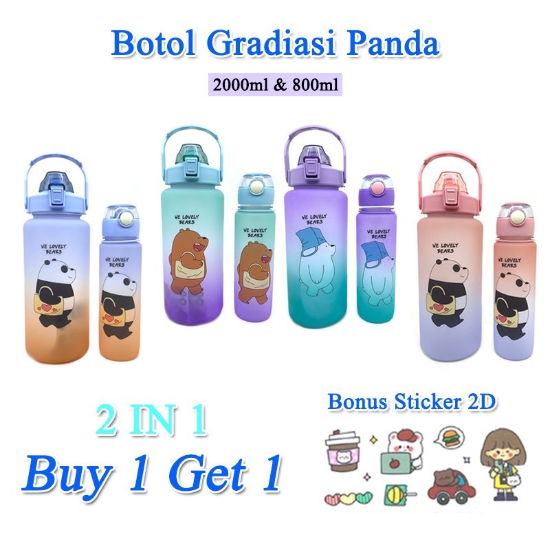 BOTOL MINUM 2IN1 GRADIASI BEAR / BOTOL MINUM 2 LITER DAN 800ML / BOTOL MINUM ANAK FREE STICKER 2D ANS0129