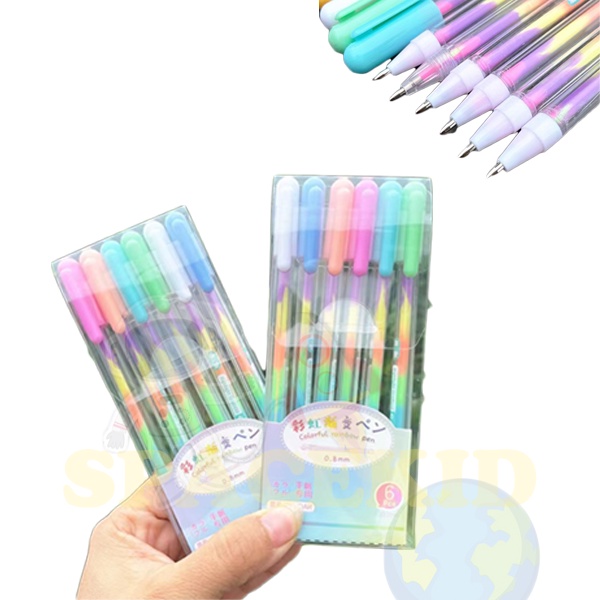 

[1KG 26PCS] Spacekid Pena Gliter Warna Rainbow / Bolpen Jel Pelangi / Drawing Pen Warna Blink Kotak 6 Pcs