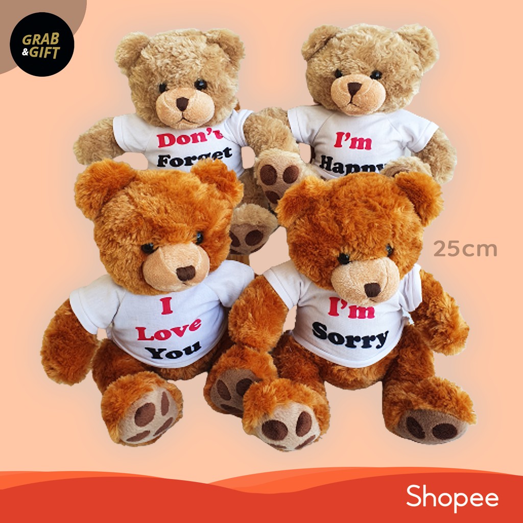 Boneka Teddy Bear with T-SHIRT Baju Kaos I Love You Sorry Happy