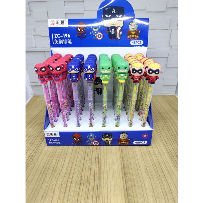 

Pensil susun kepala karet bentuk super hero