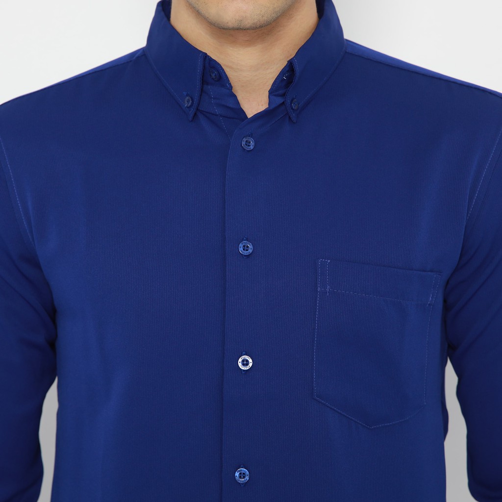 Platini Kemeja Pria Polos Lengan Panjang Polinosic Royal Blue 66102 / Ramayana Jatinegara