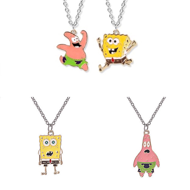 Kalung Liontin Kartun SpongeBob SquarePants Bintang Gaya Hip Hop Untuk Pria Dan Wanita