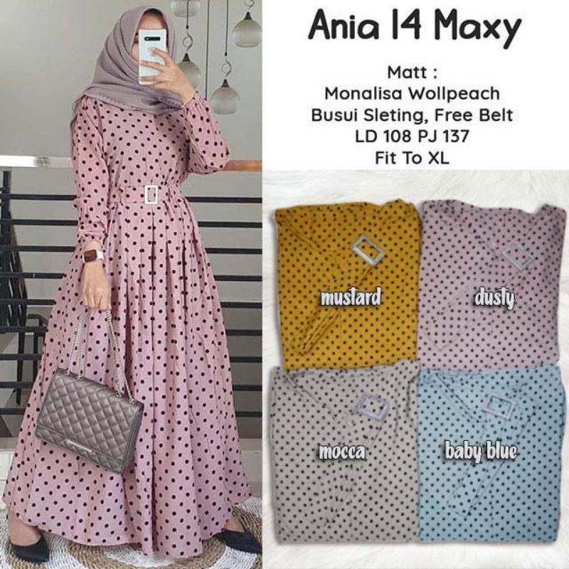 Gamis Polkadot/Monalisa/Murah/Dress Casual/Ania 14/Gamis Murah Terbaru/Remaja/Baju Muslim Jumbo/Busu