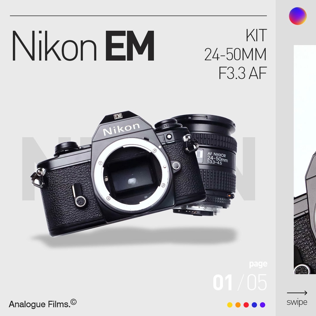 Kamera Analog Nikon EM kit 24-50mm AF Nikkor Mulus Sekali Normal