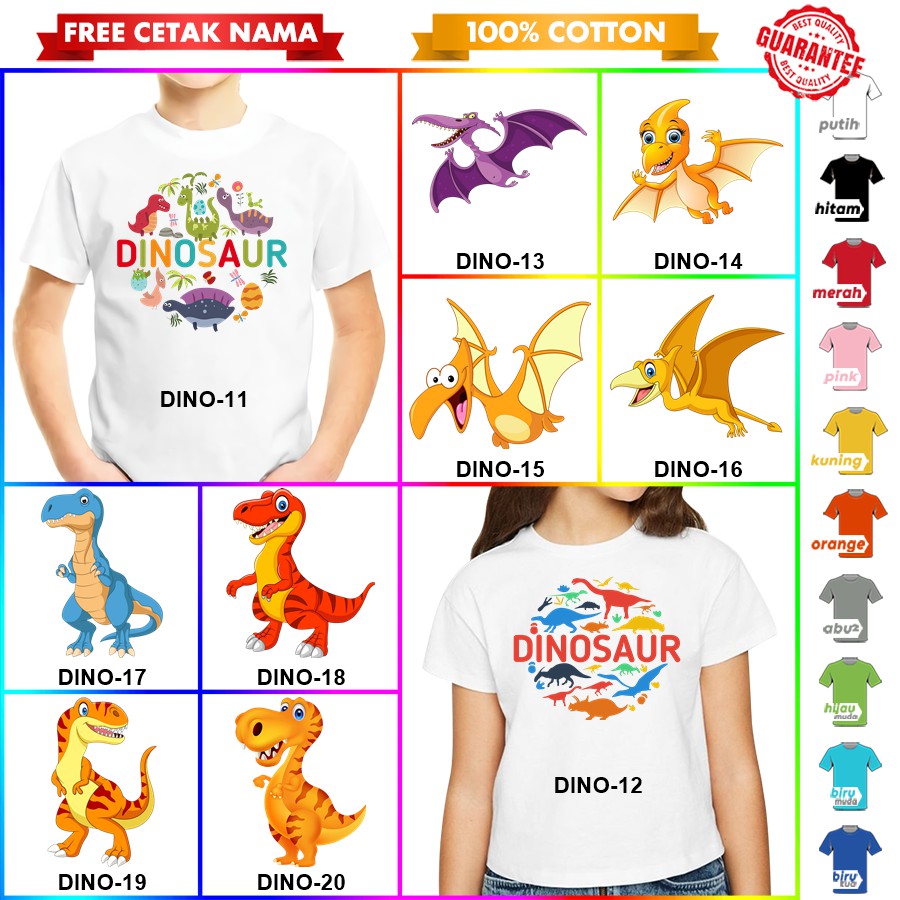 [FREE NAMA!!] Kaos Baju COUPLE  ANAK DAN DEWASA DINO DINOSAUR DINOSAURUS TYREX BANYAK MOTIF