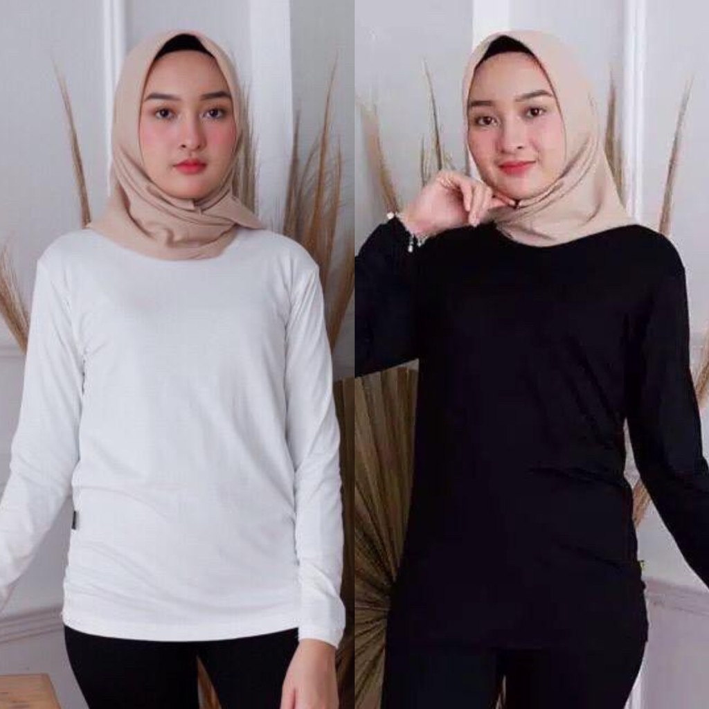 Manset Polos Hitam dan Putih Bahan Spandex Tipis Tidak Panas Basic Shirt Panjang Oblong