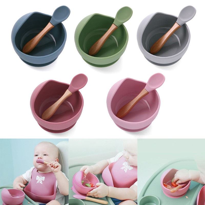 Mary Mary 2pcs / Set Mangkok + Sendok Makan Bayi Bahan Silikon Bebas Bpa Tahan Air