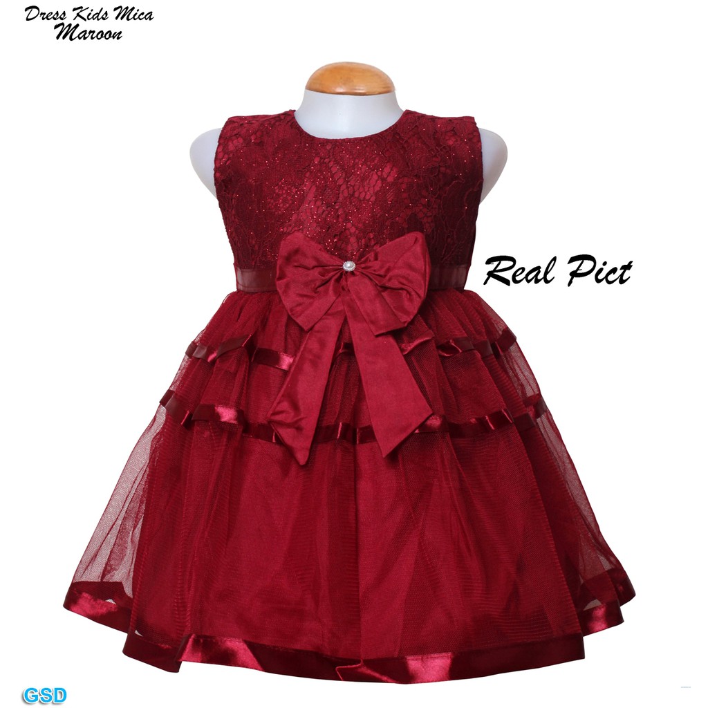 Dress Kids Mica/ Promo Dress Pesta Brukat Gliter Best Seller Murah/Pakaian Anak Princess  1 Tahun