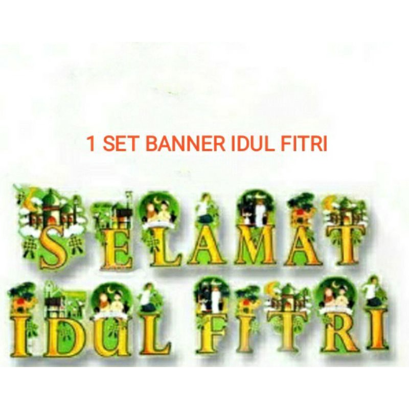 DEKORASI SELAMAT IDUL FITRI 1443 H (BANNER BENTUK + 1443H gold 40cm)