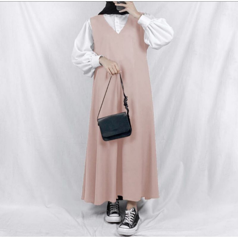 overall inner long v-neck dress pakaiyan wanita termurah