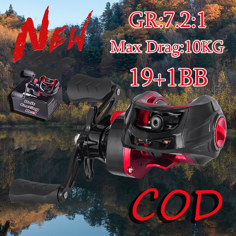 Metal Baitcasting Fishing Reel Max Drag 10kg GR 7.2:1 12+1 Bahan Aluminum Penggulung Senar Pancing Tangan Kanan Kiri Reel Pancing 10kg drag 7.2:1 Kincir Logam Berkekuatan Tinggi Gulungan Pancing Ikan Air Asin Fishing Wheel Fishing Tool