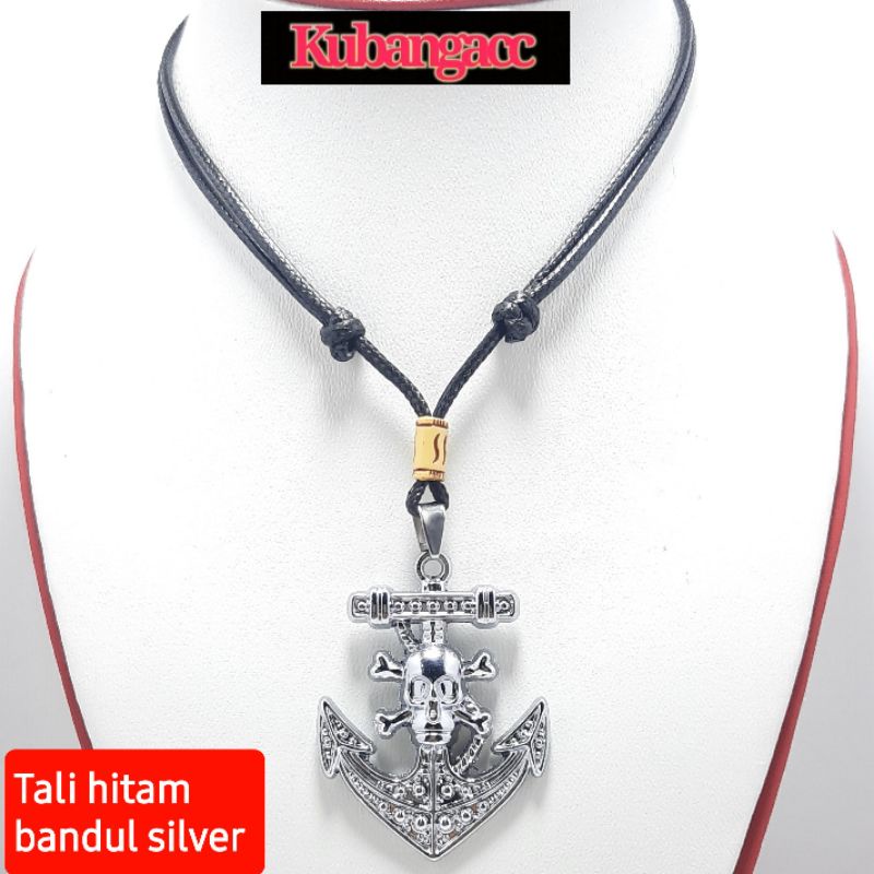 Kalung.Kalung Tali Hitam Bandul Tengkorak Jangkar Kalung Fashion Pria Wanita Kalung Tali Murah Kalun