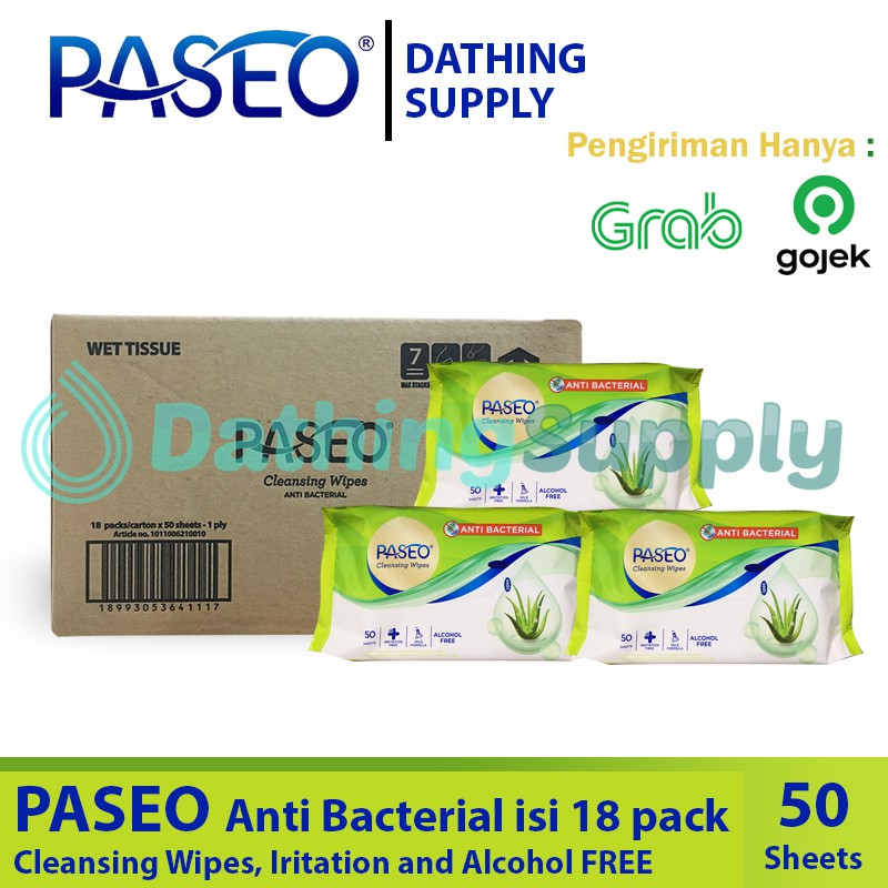 GROSIR 1 DUS Tissue Paseo Anti Bacterial 50 Sheet / Tisu Basah - 1 DUS isi 18 PACK