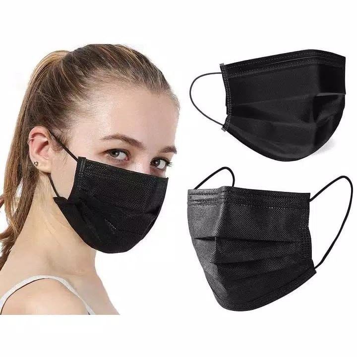 ( GS  ) MASKER MULUT BLACK MASK MASKER KESEHATAN 3PLY HITAM H198