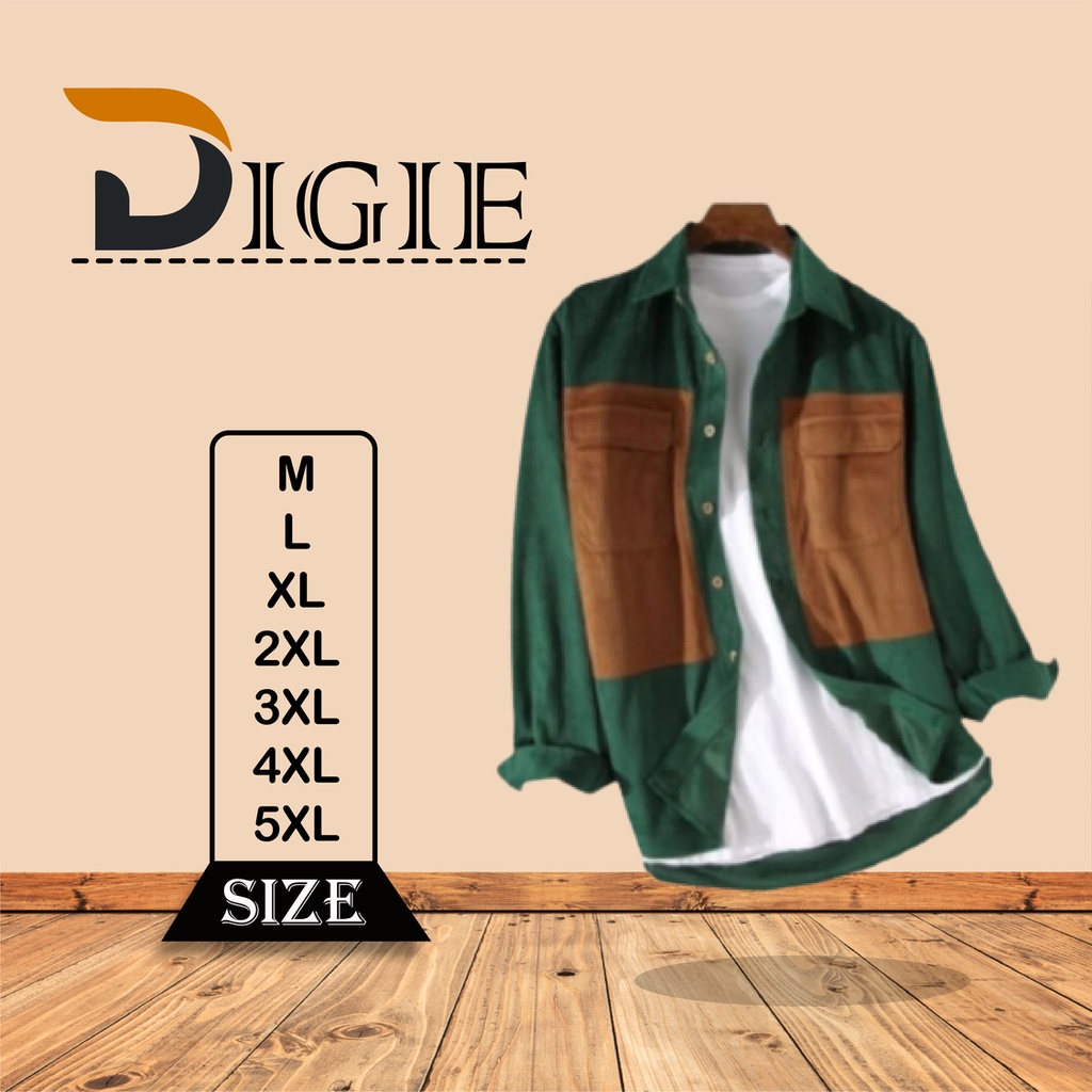 Kemeja Lengan Panjang Corduroy Pria Cokelat Hijau