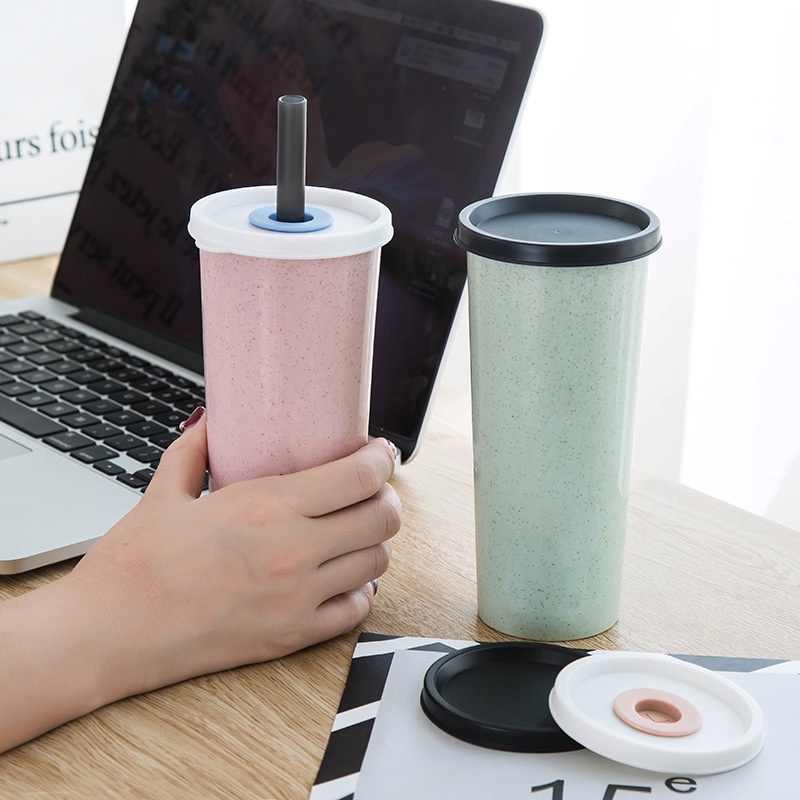 Cangkir Minuman Portabel Bahan Plastik Dengan Tutup Ganda Untuk Anak-Anak