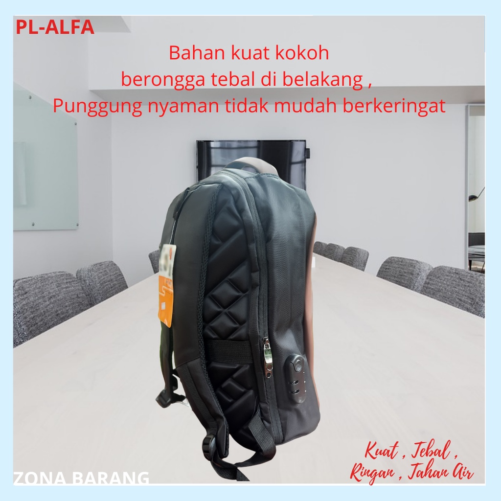 ORIGINAL PL-ALFA Tas Laptop Backpack Ransel import Anti Theft Waterproof usb lock system