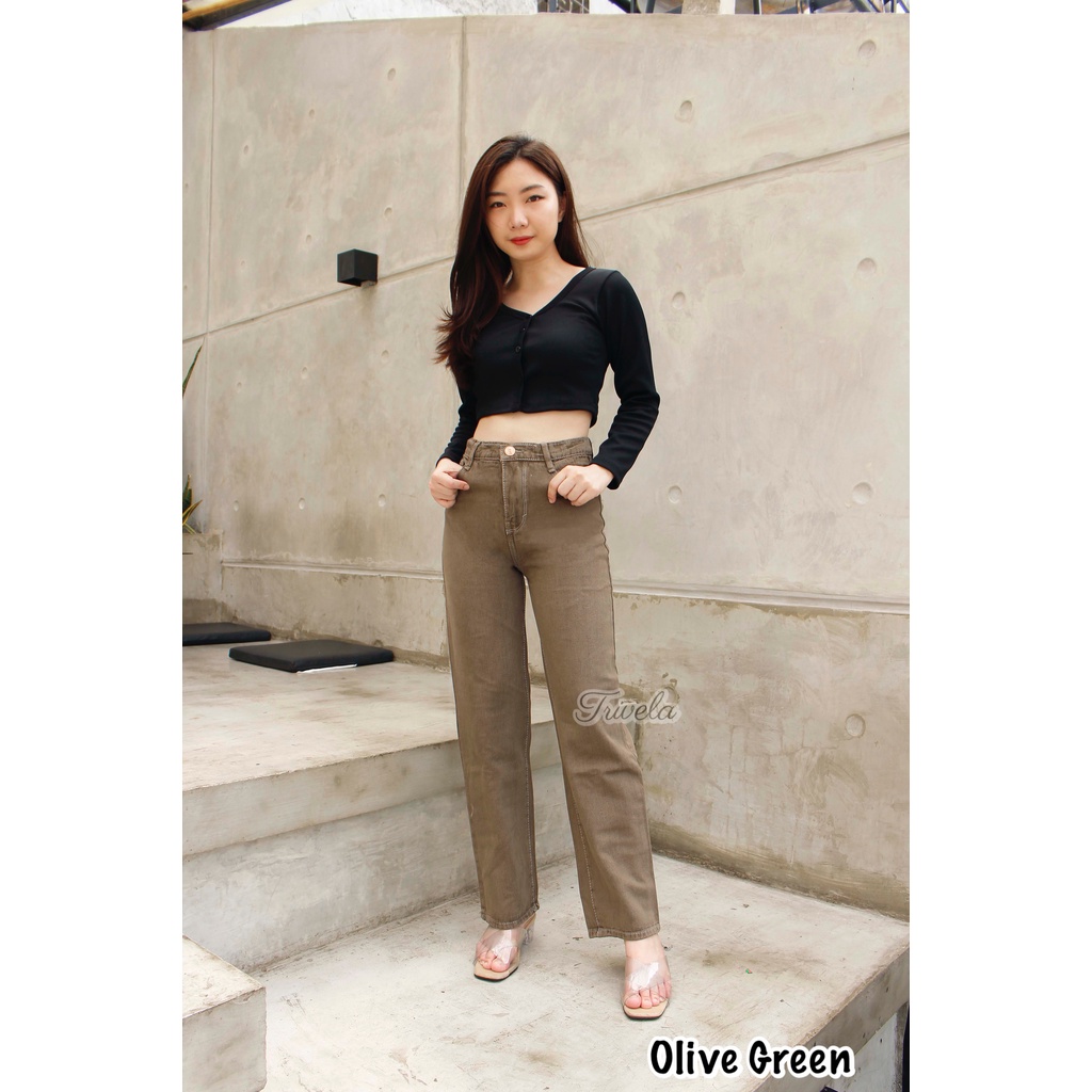 TRIVELA - Kulot Jeans Wanita Syakira / Kulot Jeans Brown / Kulot Jeans Cream / Kulot Jeans Warna / Kulot Loose Cream / Boyfriend Loose Cream